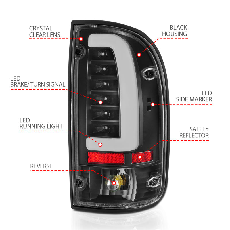 ANZO 95-00 Toyota Tacoma LED Taillights Black Housing Clear Lens (Pair)-SR1 Performance