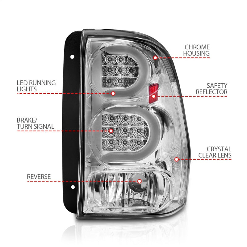 ANZO 2002-2009 Chevrolet Trailblazer LED Tail Lights w/ Light Bar Chrome Housing Clear Lens-SR1 Performance