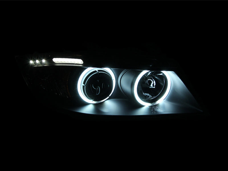 ANZO 2006-2008 BMW 3 Series E90-E91 Projector Headlights w/ Halo w/ LED Bar Black (CCFL)-SR1 Performance
