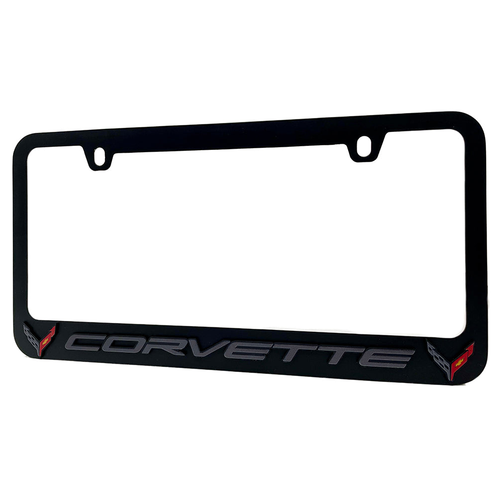 C8 Corvette License Plate Frame - Black with C8 Crossed Flags Logo-SR1 Performance