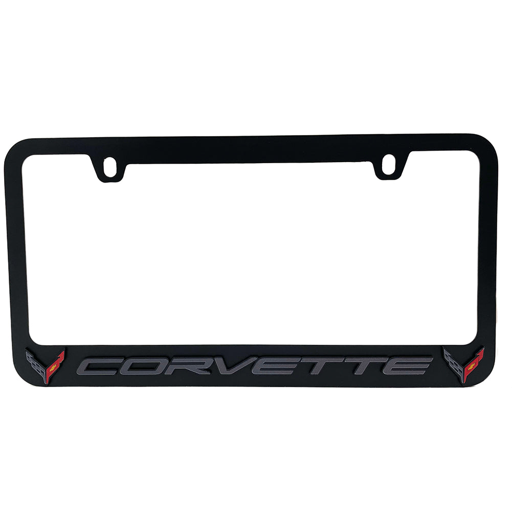 C8 Corvette License Plate Frame - Black with C8 Crossed Flags Logo-SR1 Performance