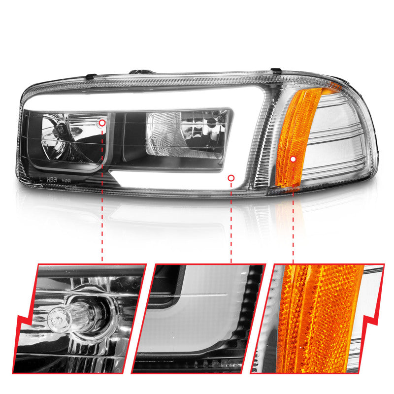 Anzo 99-17 GMC Sierra/Denali Headlights Black Amber (w/C Light Bars)-SR1 Performance