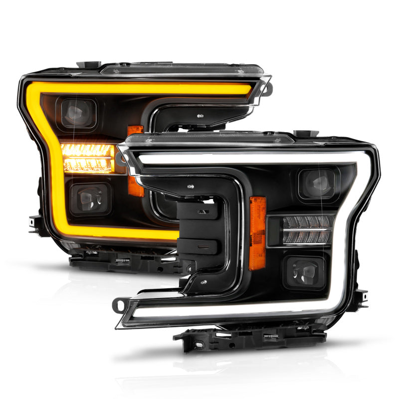 ANZO 18-20 Ford F-150 (w/o Fctry LED) Full LED Proj Headlights w/Light Bar Swtchbk Seq. Black w/Init-SR1 Performance
