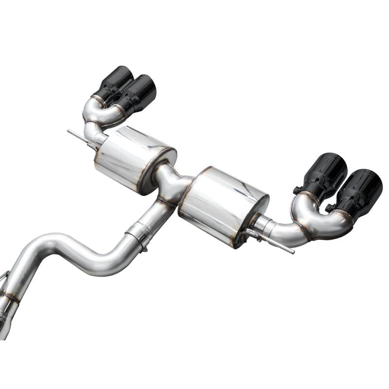 AWE MK8 Volkswagen Golf R 3in Touring Edition Quad Exhaust - Diamond Black Tips-SR1 Performance