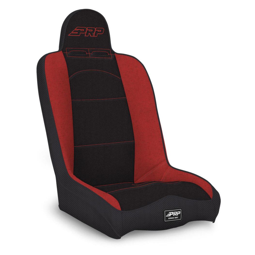 PRP Daily Driver High Back Suspension Seat (Two Neck Slots) - Black/Red-SR1 Performance
