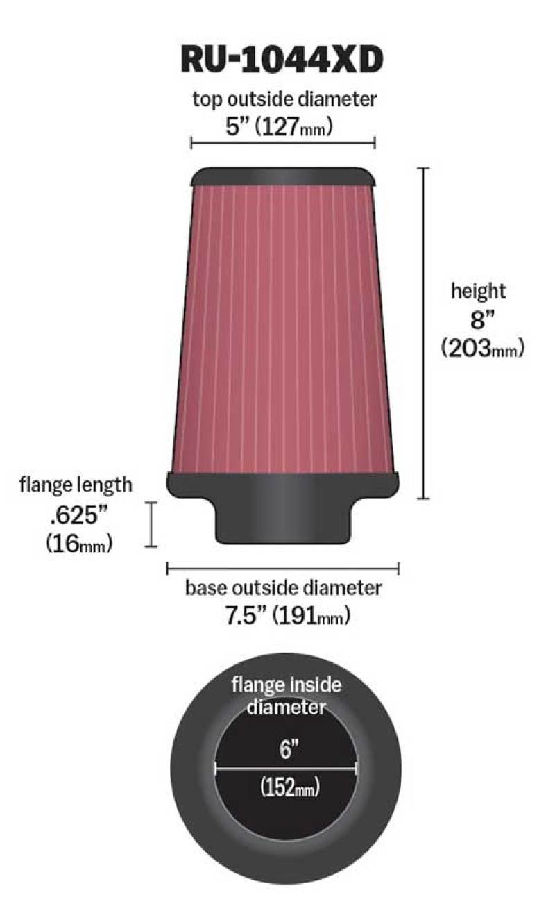 K&N Universal Clamp-On Air Filter 6in FLG / 7-1/2in B / 5in T / 8in H-SR1 Performance