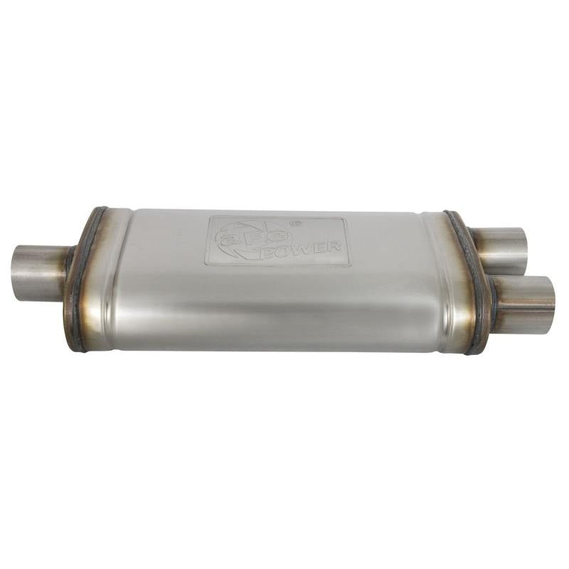 aFe MACHForce XP SS Muffler 2.5in Center Inlet / 2.5in Dual Outlets 18in L x 9in W x 4in H Body-SR1 Performance