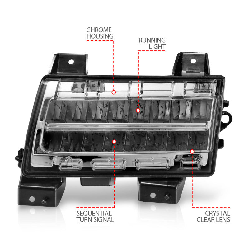 ANZO 2018-2021 Jeep Wrangler LED Side Markers Chrome Housing Clear Lens w/ Sequential Signal-SR1 Performance
