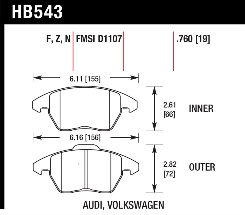 Hawk Audi A3 Quattro / VW EOS / Golf / Jetta / Passat / Rabbit Performance Ceramic Front Brake Pads-SR1 Performance