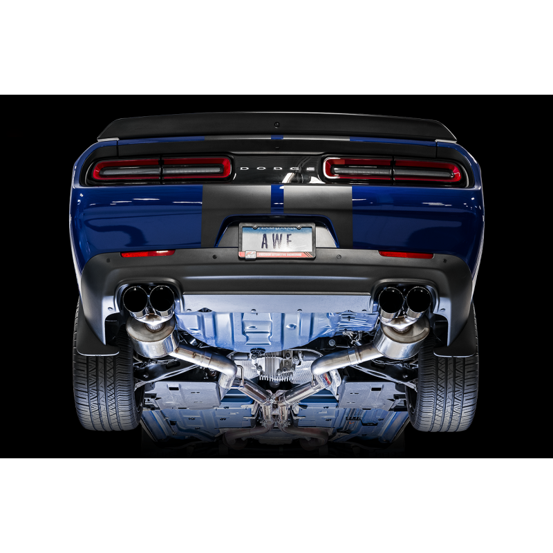 AWE Tuning 2017+ Challenger 5.7L Touring Edition Exhaust - Non-Resonated - Chrome Silver Quad Tips-SR1 Performance