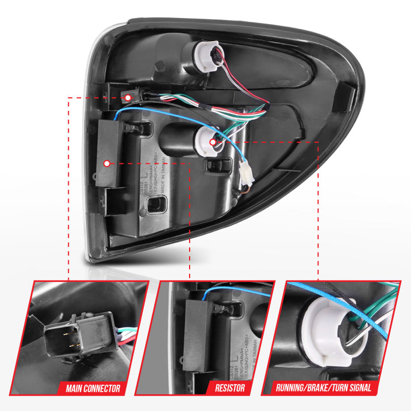 ANZO 2004-2007 Dodge Grand Caravan LED Tail Lights w/ Light Bar Chrome Housing Clear Lens-SR1 Performance