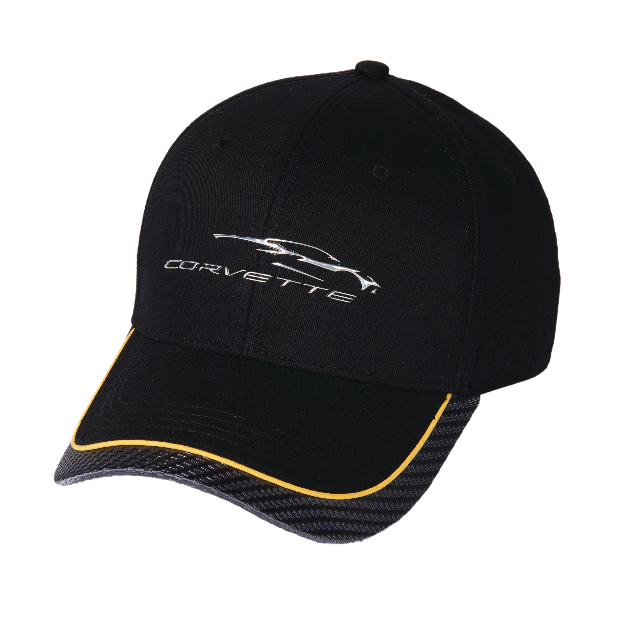 C8 Corvette Carbon Fiber Gesture Logo Hat - Black with Yellow Stripe