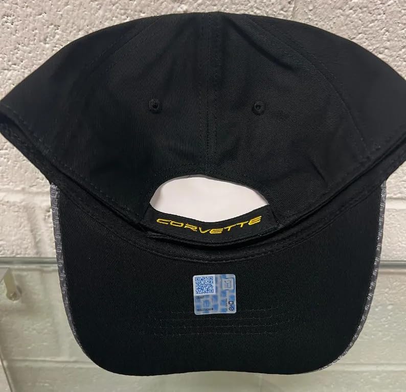 C8 Corvette Carbon Fiber Gesture Logo Hat - Black with Yellow Stripe