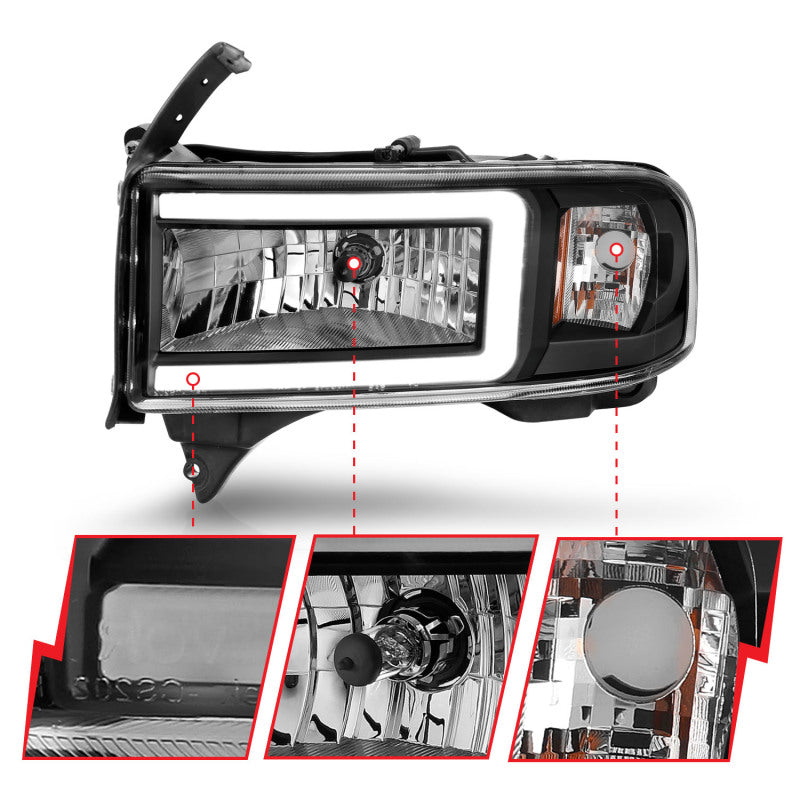 ANZO 94-02 Dodge RAM Crystal Headlight - w/ Light Bar Black Housing-SR1 Performance