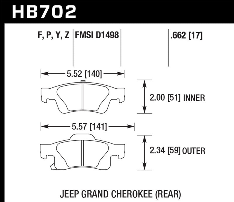 Hawk 11-12 Dodge Durango / 11-12 Jeep Grand Cherokee HPS Rear Street Brake Pads-SR1 Performance
