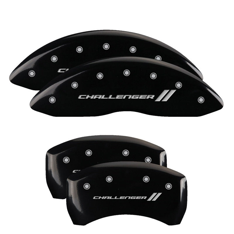 MGP 4 Caliper Covers Engraved Front & Rear With stripes/Challenger Black finish silver-SR1 Performance
