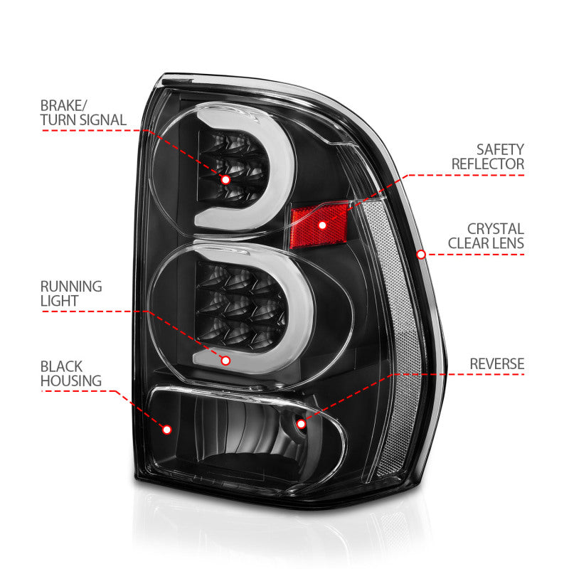 ANZO 2002-2009 Chevrolet Trailblazer LED Tail Lights w/ Light Bar Black Housing Clear Lens-SR1 Performance