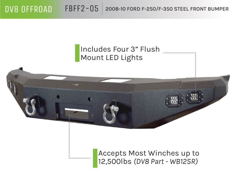 DV8 Offroad Front Bumper for 2008-2010 Ford F-250/F-350 with Winch Compatibility and LED Lights