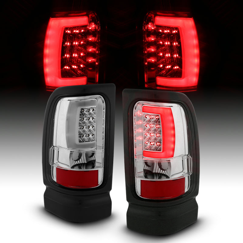 ANZO 1994-2001 Dodge Ram 1500 LED Taillights Plank Style Chrome w/ Clear Lens-SR1 Performance