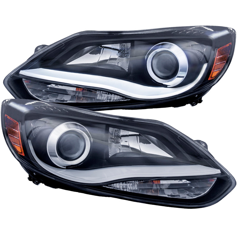 ANZO 2012-2014 Ford Focus Projector Headlights w/ Plank Style Design Black-SR1 Performance