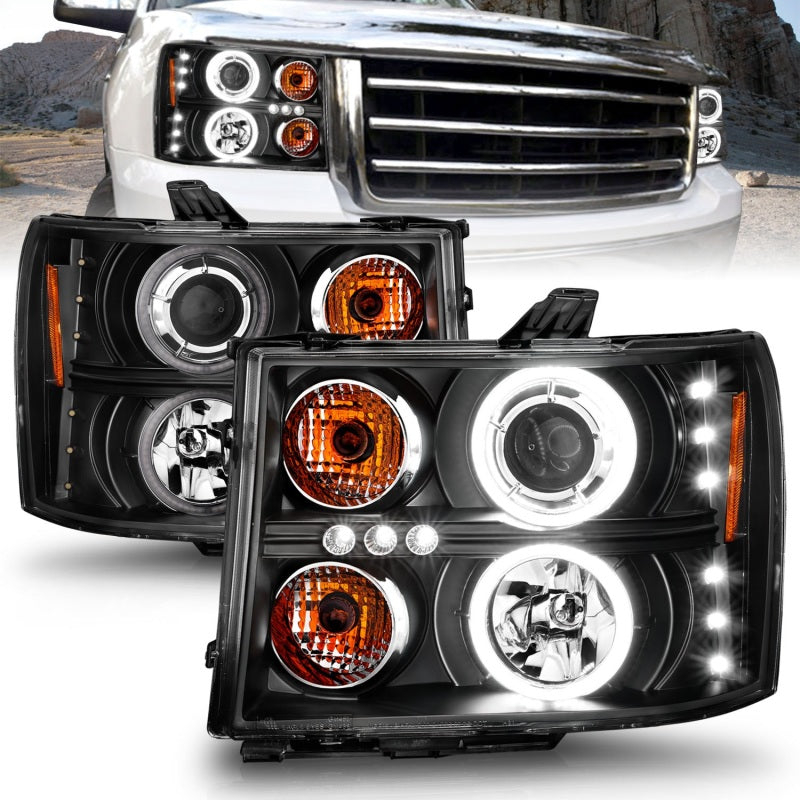 ANZO 2007-2013 Gmc Sierra 1500 Projector Headlights w/ Halo Black-SR1 Performance