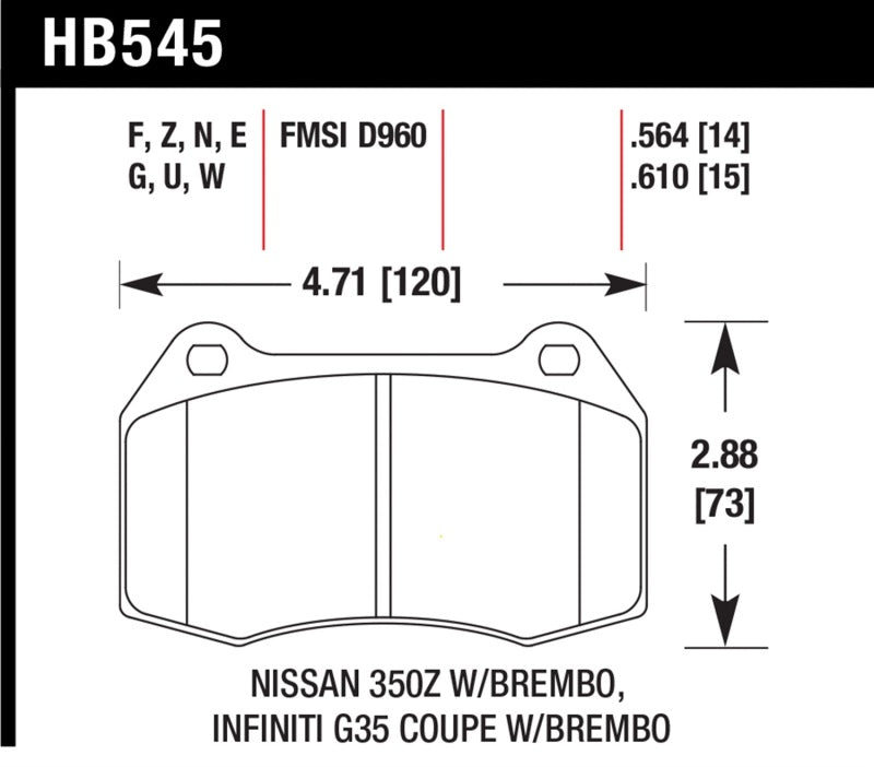 Hawk 03-07 G35/350z w/ Brembo Performance Ceramic Street Front Brake Pads-SR1 Performance