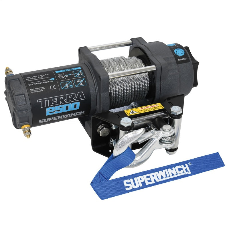 Superwinch 2500 LBS 12V DC 3/16in x 40ft Steel Rope Terra 2500 Winch - Gray Wrinkle-SR1 Performance
