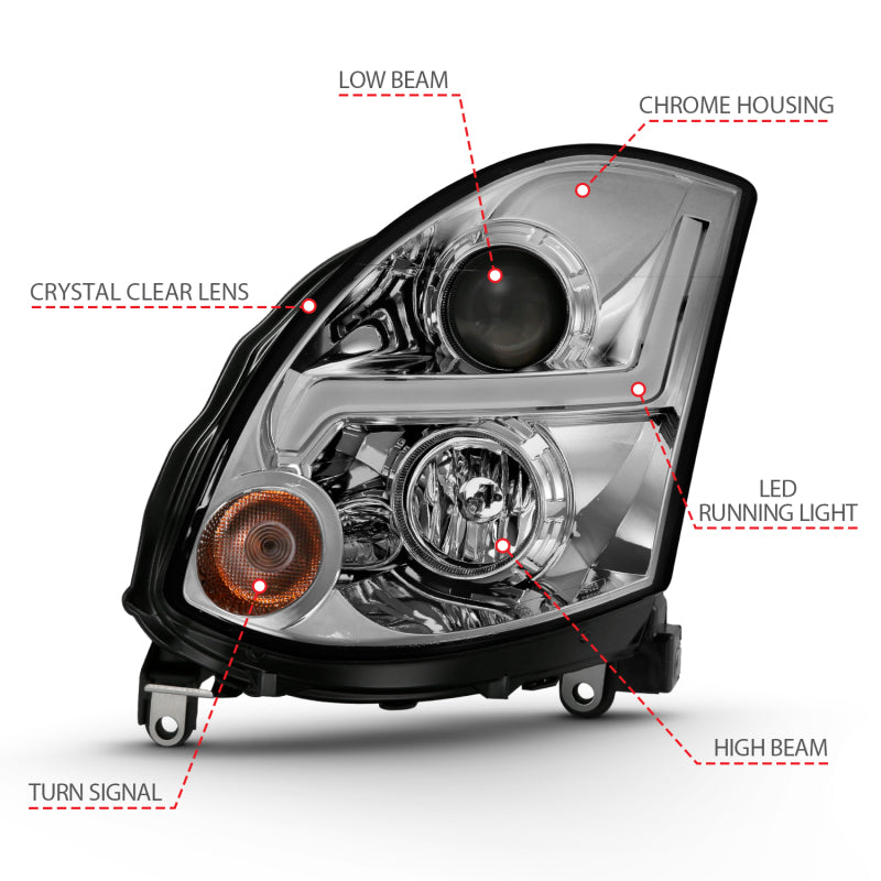 ANZO 2003-2007 Infiniti G35 Projector Headlight Plank Style Black (HID Compatible, No HID Kit )-SR1 Performance