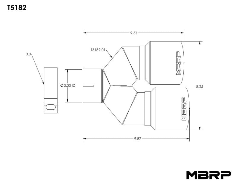MBRP 3in ID / Dual 4in OD Out Staggered L 9.87in / R 9.37in Single Wall T304 SS Univ Exhaust Tip-SR1 Performance