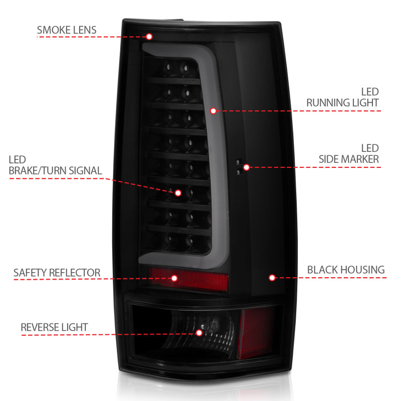 ANZO 2007-2014 Chevy Tahoe LED Taillight Plank Style Black w/Smoke Lens-SR1 Performance