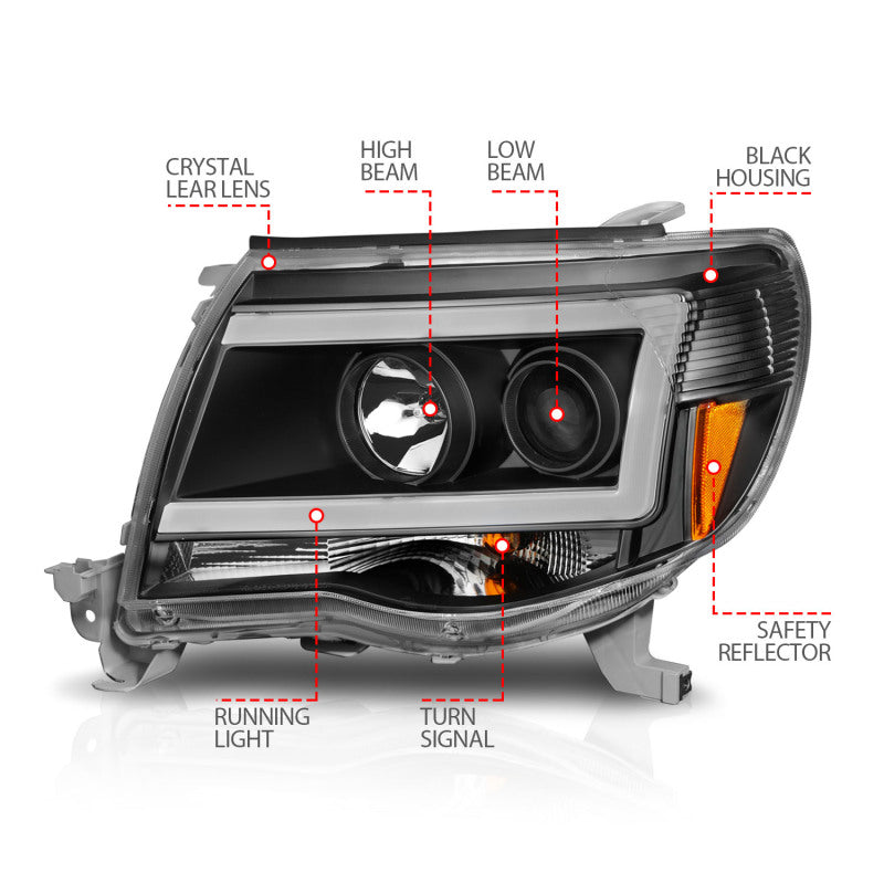 ANZO 05-09 Toyota Tacoma Projector Light Bar Style Headlights w/ C Light Bar-SR1 Performance