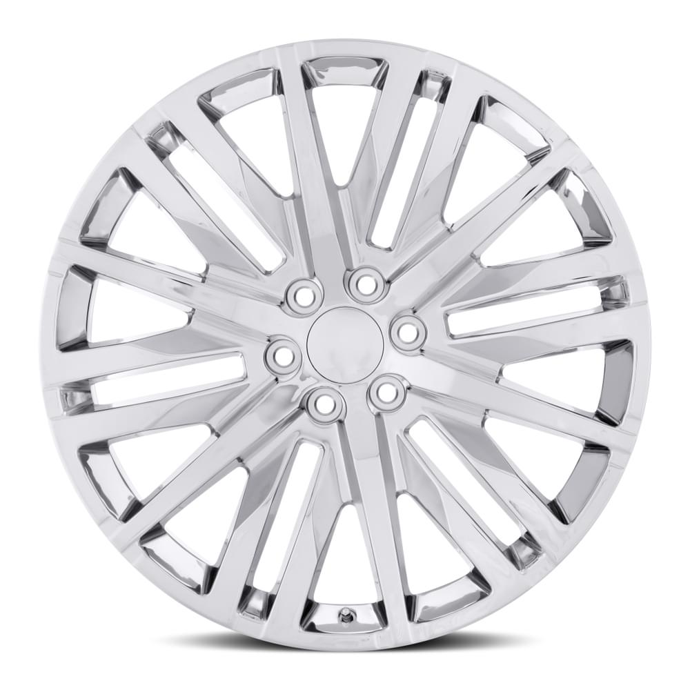 FR 97 – GM SPLIT-6 SPOKE REPLICA WHEELS-Chrome 22x9 6x5.5 + 28 HB 78.1