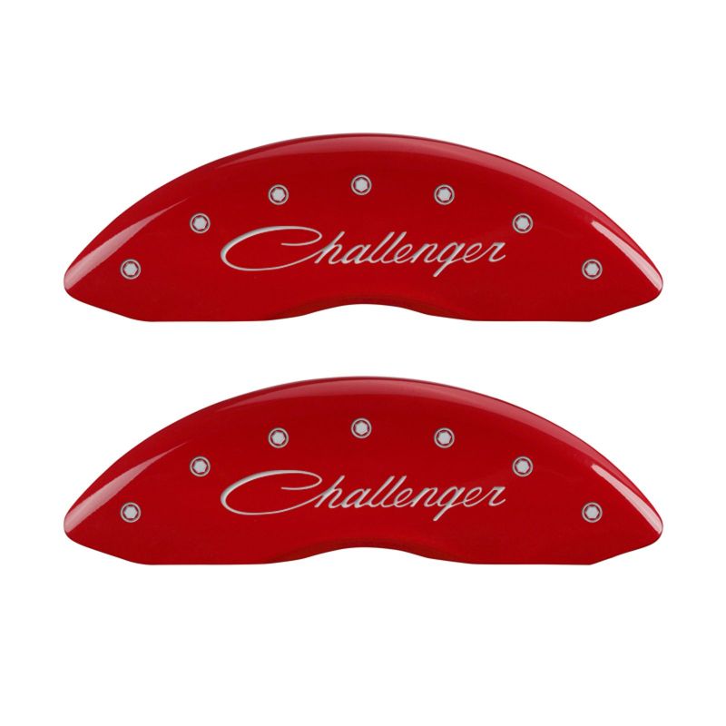 MGP Caliper Covers Engraved Front & Rear Cursive/Challenger Red finish silver-SR1 Performance