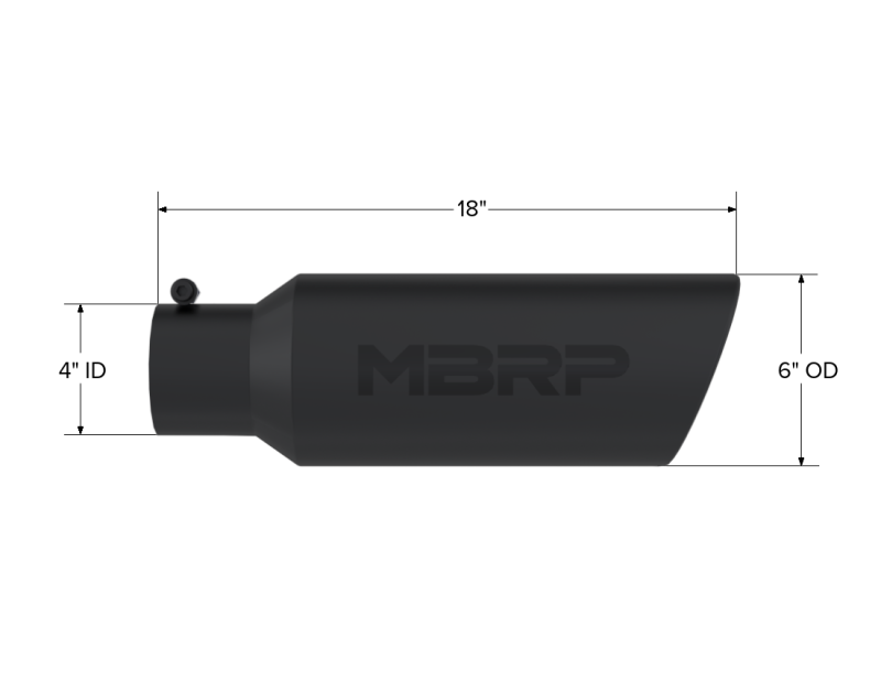 MBRP Universal Tip 6in OD Rolled End 4in Inlet 18in L Black Coated Exhaust Tip-SR1 Performance