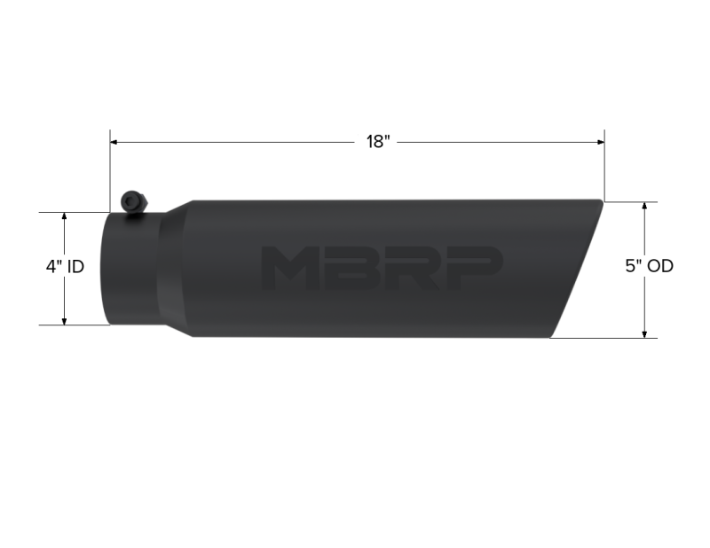 MBRP Universal 5in OD Angled Rolled End 4in Inlet 18in Lgth Black Finish Exhaust Tip-SR1 Performance