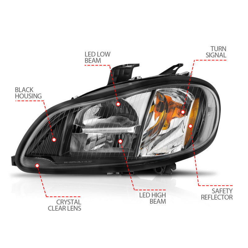 ANZO 2002-2014 Freightliner M2 LED Crystal Headlights Black Housing w/ Clear Lens (Pair)-SR1 Performance