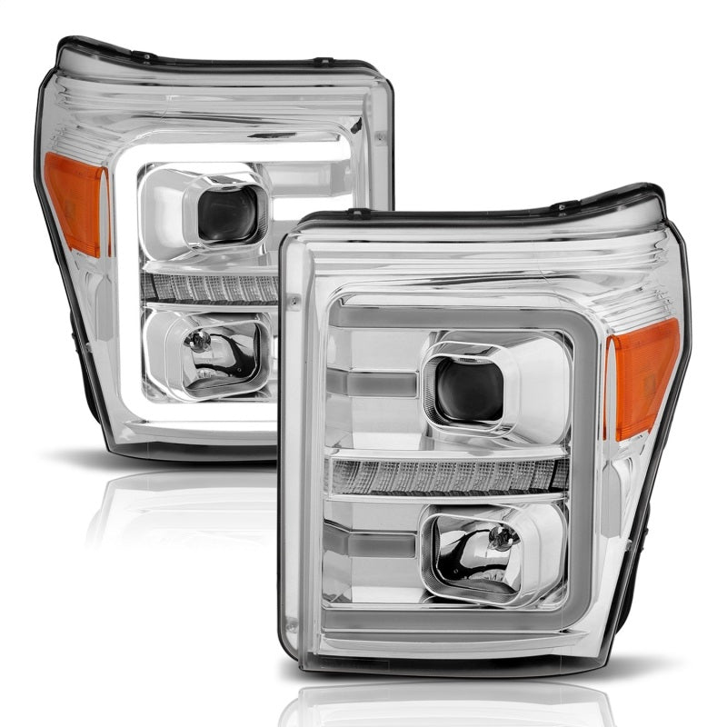 ANZO 11-16 Ford F-250/F-350/F-450 Projector Headlights w/ Plank Style Switchback Chrome w/Amber-SR1 Performance