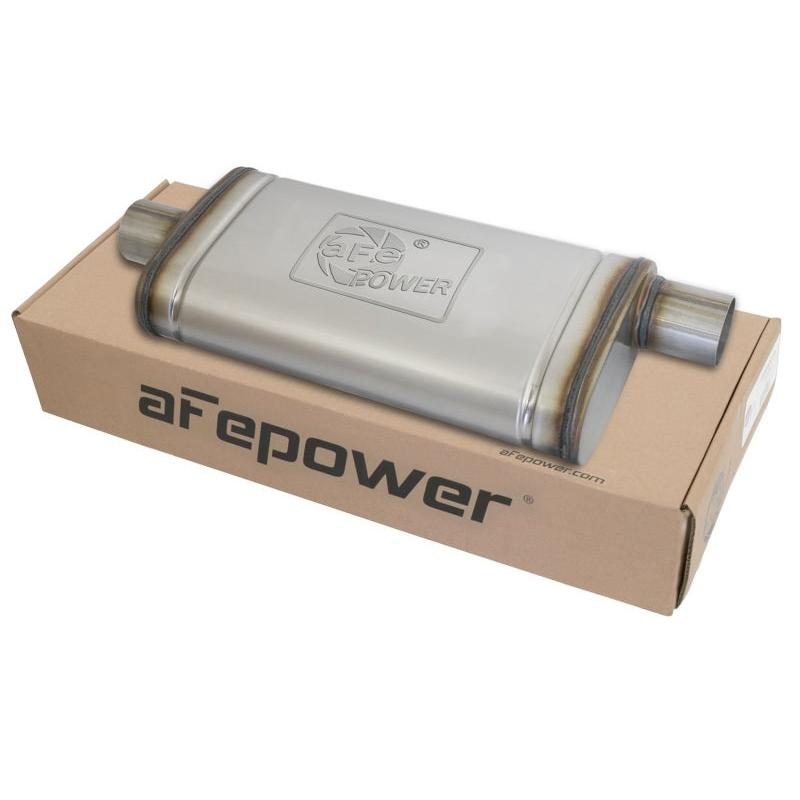 aFe MACHForce XP SS Muffler 2.5in Center Inlet / 2.5in Offset Outlet 18in L x 9in W x4in H Body-SR1 Performance