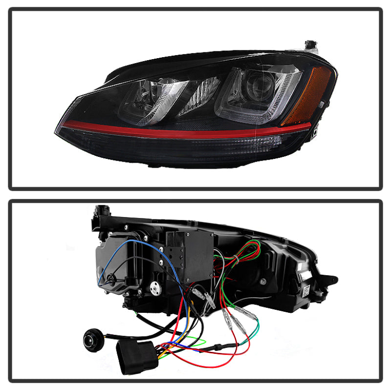 Spyder Volkswagen Golf VII 14-16 Projector Headlights DRL LED Red Stripe Blk PRO-YD-VG15-RED-DRL-BK-SR1 Performance