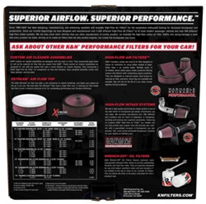 K&N 14in Red Custom Air Cleaner Assembly - 5.125in ID x 14in OD x 2.75in H x 1.25in Drop Base-SR1 Performance