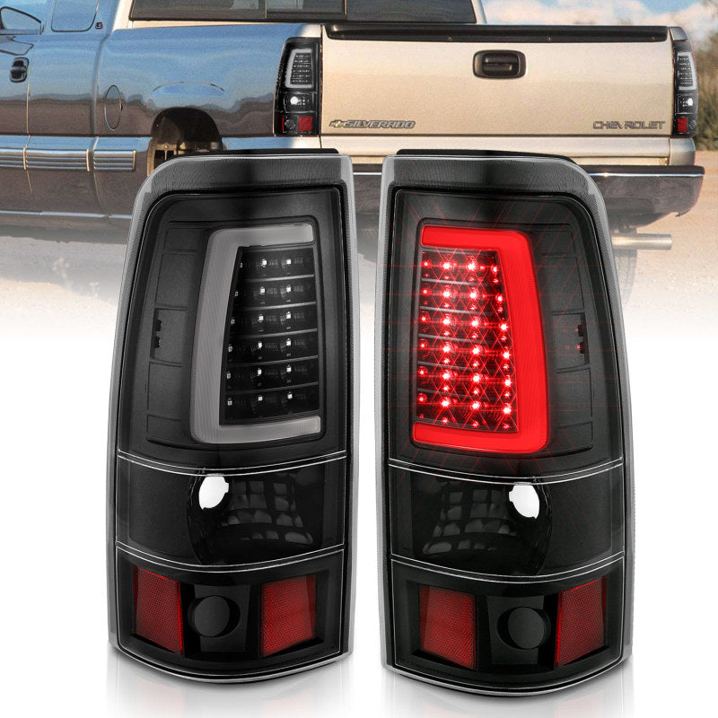 ANZO 1999-2002 Chevy Silverado 1500 LED Taillights Plank Style Black w/Clear Lens-SR1 Performance