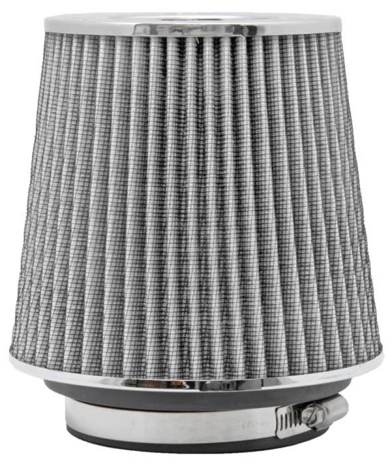 K&N Universal Filter Chrome Round Tapered White - 4in Flange ID x 1.125in Flange Length x 5.5in H-SR1 Performance