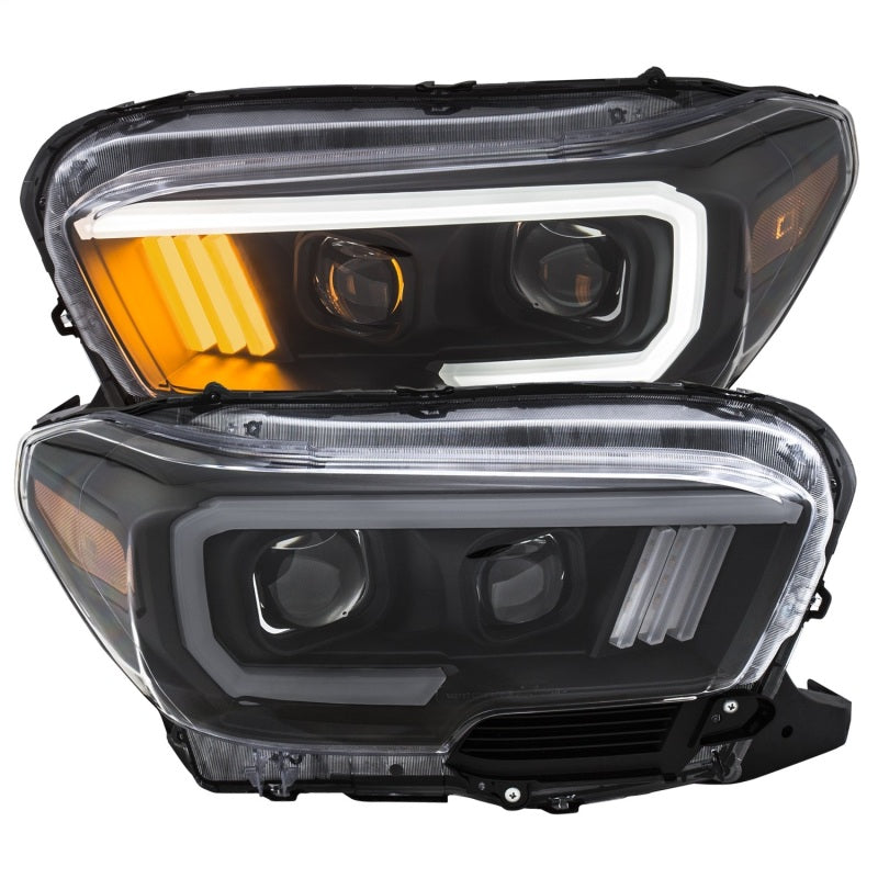 ANZO 2016-2017 Toyota Tacoma Projector Headlights w/ Plank Style Design Black/Amber w/ DRL-SR1 Performance