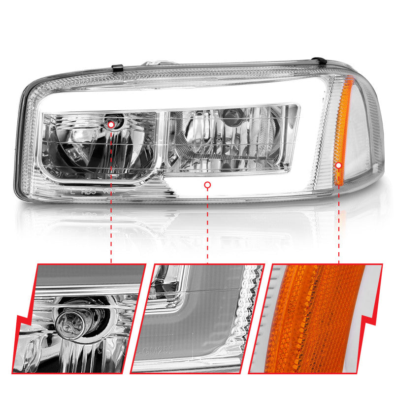 Anzo 99-17 GMC Sierra/Denali Headlights Chrome Amber (w/C Light Bars)-SR1 Performance