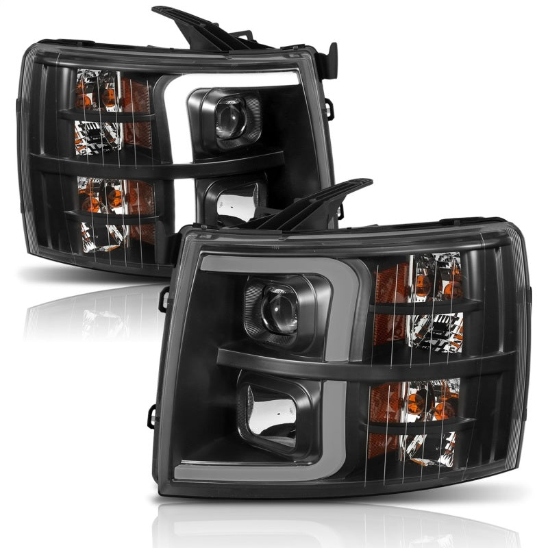ANZO 07-13 Chevrolet Silverado 1500 Plank Style Projector Headlights Black w/ Amber-SR1 Performance