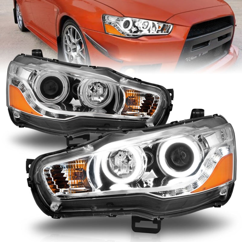ANZO 2008-2015 Mitsubishi Lancer Projector Headlights w/ Halo Chrome (CCFL)-SR1 Performance