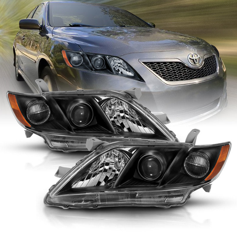 ANZO 2007-2009 Toyota Camry Projector Headlight Black Amber-SR1 Performance