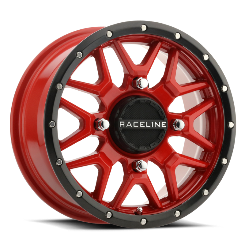 Raceline A94R Krank 15x7 Inch Powersports Wheel with Red & Black Lip Finish
