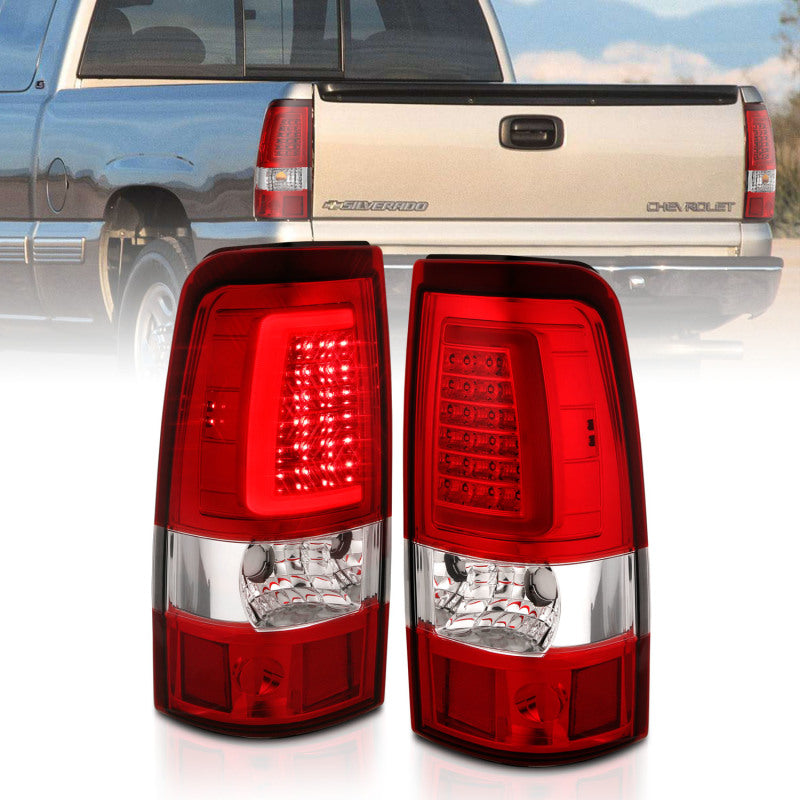 ANZO 1999-2002 Chevy Silverado 1500 LED Taillights Plank Style Chrome With Red/Clear Lens-SR1 Performance
