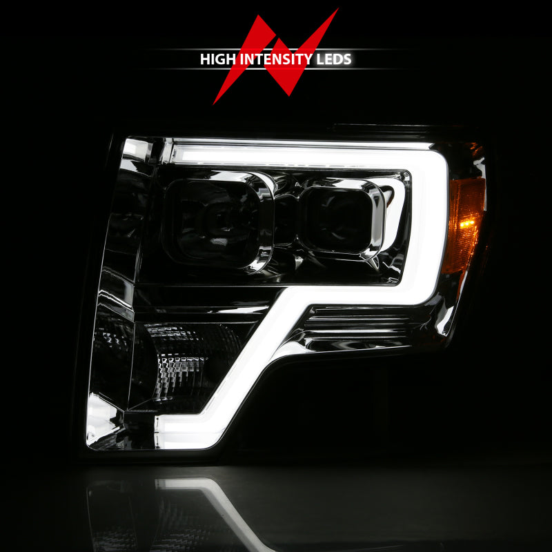 ANZO 2009-2014 Ford F-150 Projector Headlight Plank Style Chrome Amber-SR1 Performance